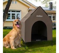Zooba 48" XL Outdoor Dog House - Weatherproof Elevated Pet Shelter, Breathable Mesh & Steel Frame, Easy to Assemble & Clean, Large Dog Houses for All Seasons (Brown)