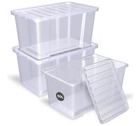 Zooblaze - Pack of 3 x 50 Litre storage boxes with lids, Clear & Large stackable storage boxes, Multipurpose under bed storage box with lid for Office, Garage, Clothes & home storage
