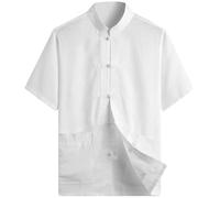 ZooBoo Chinese Clothing Tang Suit - Kung Fu Short Sleeve Shirt for Men, White, S