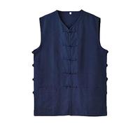 ZooBoo Chinese Waistcoat Wing Chun Sleeveless Vest Martial Arts Buddhist Monks Uniform - Blue - XL