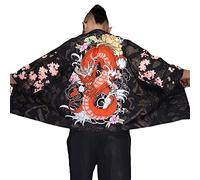 ZooBoo Men Japanese Kimono Cardigan - Chinese Style Japanese Robes Cardigan Feather Knitting Coat - Summer (Dragon)