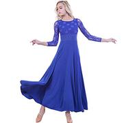 ZooBoo Prom Ballroom Dance Dress - Dancing Modern Smooth Waltz Tango Party Latin Swing Competition Dancewear Skirt Dress Costumes Long Sleeve Leotard Apparel and Accessories for Women (Blue, M)