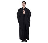 ZooBoo Shaolin Unisex Monk Kung fu Robe Costume Long Gown Meditation Suit, Black, Medium