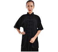 ZooBoo Women's Cotton Silk Short Sleeve Tai Chi Uniform Set, Black, Large