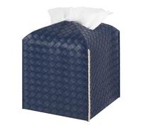 zoocatia Tissue Box Cover PU Leather Tissue Holder Square Facial Tissue Case Facial Paper Organizer Dispenser for Bathroom, Vanity Countertop, Tabletop, Car, Navy Blue