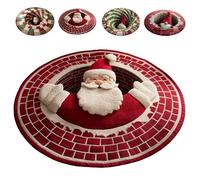 zoocco 3D Christmas Round Rugs, Soft & Non-Slip Red Christmas Door Mat with Santa Claus & Gnome Mat, Perfect Optical Illusion Rugs for a Joyful Holiday Welcome (B,60CM)