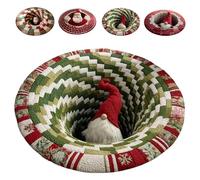 zoocco 3D Christmas Round Rugs, Soft & Non-Slip Red Christmas Door Mat with Santa Claus & Gnome Mat, Perfect Optical Illusion Rugs for a Joyful Holiday Welcome (D,100CM)