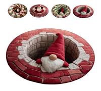 zoocco 3D Christmas Round Rugs, Soft & Non-Slip Red Christmas Door Mat with Santa Claus & Gnome Mat, Perfect Optical Illusion Rugs for a Joyful Holiday Welcome (A,80CM)