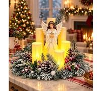 zoocco Christmas Lighted Centrepiece, Festive Table Decoration (Angel) | Christmas lighted centrepiece, 7 figure styles, snowy greenery, red berries, pine cones, glowing pillars, table decor