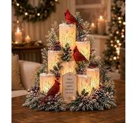 zoocco Christmas Lighted Centrepiece, Festive Table Decoration (Cardinal) | Christmas lighted centrepiece, 7 figure styles, snowy greenery, red berries, pine cones, glowing pillars, table decor