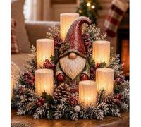 zoocco Christmas Lighted Centrepiece, Festive Table Decoration (Gnome) | Christmas lighted centrepiece, 7 figure styles, snowy greenery, red berries, pine cones, glowing pillars, table decor
