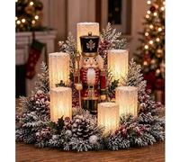 zoocco Christmas Lighted Centrepiece, Festive Table Decoration (Nutcracker) | Christmas lighted centrepiece, 7 figure styles, snowy greenery, red berries, pine cones, glowing pillars, table decor