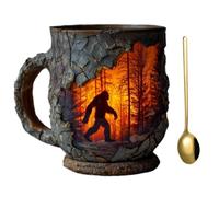 zoocco Forests Fire Mug, 3D Embossed Wilderness Survival Theme Campfire Coffee Cup, Paranormal Lovers Collectors Item for Mountain Adventures (1pcs(with Spoon))