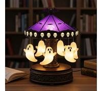 zoocco Ghost Carousel Light with Floating Ghosts, Vintage Halloween Lamp with Warm Glow, Rechargeable Ghost Night Light for Indoor Home Decor, Party & Gift (Ghost A)