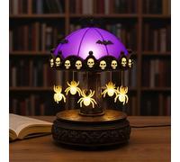 zoocco Ghost Carousel Light with Floating Ghosts, Vintage Halloween Lamp with Warm Glow, Rechargeable Ghost Night Light for Indoor Home Decor, Party & Gift (Spider)