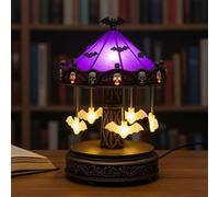 zoocco Ghost Carousel Light with Floating Ghosts, Vintage Halloween Lamp with Warm Glow, Rechargeable Ghost Night Light for Indoor Home Decor, Party & Gift (Bat)