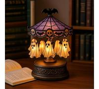 zoocco Ghost Carousel Light with Floating Ghosts, Vintage Halloween Lamp with Warm Glow, Rechargeable Ghost Night Light for Indoor Home Decor, Party & Gift (Ghost B)