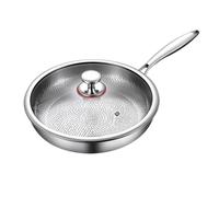zoocco Titanium Frying Pan with Lid, Premium Titanium Frying Pan, Fast Even Heating, Five-Ply Clad Stainless Steel Pans for Home & Camping Use (30 cm)