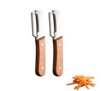 zoocco Wooden Handle Peeler, Stainless Steel Peeler Zero Snag Wooden Kitchen Tool for Vegetable, Potato, Fruit, Sugar Cane, Pineapple, Pumpkin (2 PCS)