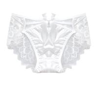 ZooChest Satin Knickers Panties for Women Sexy Lace Underwear White Bridal Lingerie Briefs Low Rise Bow Criss Cross Sheer Seamless Knickers for Women L