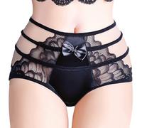 ZooChest Sexy Knickers for Women High Waist Lace Satin Panties Ladies Black Bow Side String Underwear Sissy Lingerie Briefs Cute French Full Coverage Panty M