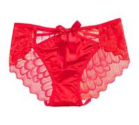ZooChest Women's Red Lace Panties, Satin Knickers, Low Rise, French Cut, Bow Detail, See Through, Size M, 1 Count