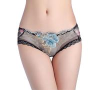 ZooChest Women's Sexy Knickers Black Lace Sheer Panties Floral Embroidered Hipster See Through Underwear Soft Stretchy Full Coverage Seamless Briefs XL