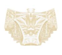 ZooChest Womens Sexy Satin Lace Knickers Low Rise Bow Criss Cross See Through Panties for Women Soft Sheer Yellow Cute Underwear Sissy Clothes Seamless Lingerie Briefs XL