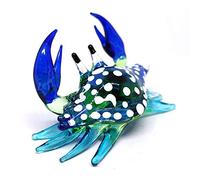 ZOOCRAFT Glass Animals Crab Figurine Blue Hand Blown Painted Art Miniature Coastal Decor Style Spirit Animals