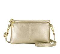 ZOOEASS Triple Zip Small Crossbody Bag Lightweight Purses Vegan Leather Wristlet Clutch, Includes Adjustable Shoulder, Gold, Standard