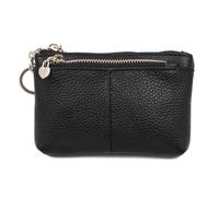 ZOOEASS Women Genuine Leather Zip Mini Coin Purse With Key Ring Triple Zipper Card Holder Wallet, Black, Standard