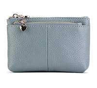 ZOOEASS Women Genuine Leather Zip Mini Coin Purse with Key Ring Triple Zipper Card Holder Wallet, Blue, Standard, Minimalist