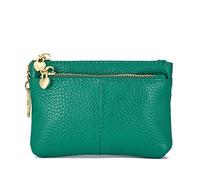 ZOOEASS Women Genuine Leather Zip Mini Coin Purse With Key Ring Triple Zipper Card Holder Wallet, Jade, Standard