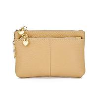 ZOOEASS Women Genuine Leather Zip Mini Coin Purse With Key Ring Triple Zipper Card Holder Wallet, Light Khaki, Standard