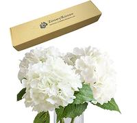 ZooeyRoose 3 pcs Large Big White Hydrangea Artificial Flowers 21 inches Long Stem for Tall Vase for Fall Home Kitchen Flower Decor Spring White Flower Arrangement Table Centerpiece