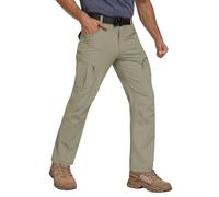 Zoofly Mens Hiking Pants Lightweight Nylon Stretch Cargo Work Pants for Men Waterproof with Pockets, Light Khaki, 32W x 34L