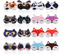 ZOOFOX 16-Pack Cute Animal Eye Mask, Soft Blackout Blindfold for Sleep, Adjustable Strap, 3D Funny Cover for Women, Men, Kids, Travel, Yoga, Office, and Night