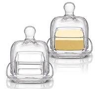 ZOOFOX 2 Pack Glass Butter Dish with Lid, Mini Butter Keeper Containers with Easy Grip Handle, Clear Serving Storage Container, Square Covered Mini Keeper