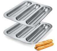 ZOOFOX 2 Pack Nonstick Perforated Baguette Pan, 3-Slot French Bread Baking Pan, Carbon Steel Baguette Tray for Professional and Home Baker, Sourdough, Italian Bread Baking