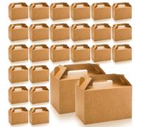 ZOOFOX 50 Pack 9x6x6 Brown Gable Boxes for Food, Large Welcome Box with Handles, Grease Resist Bakery Boxes Treat Box Paper Lunch Container To Go for Birthday, Wedding, Baby Shower, Lunch
