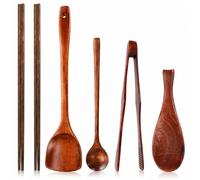 ZOOFOX 6Pc Wood Cooking Utensils Set, Japanese Nonstick Kitchen Tools | Durable wood cooking utensils set. Safe for nonstick pans. 6Pc Japanese kitchen essentials for frying and serving.