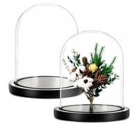 ZOOFOX Set of 2 Glass Dome Cloche with Black Wooden Base, 5.7" x 6.5" Decorative Bell Jar Display Dome for Plants, Fairy Lights, Photos, Succulents and Medals