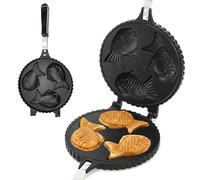 ZOOFOX Taiyaki Fish-shaped Waffle Maker, 3 Fish Shaped Cake Pan with Non Stick Cooking Plate, Japanese Fish Shaped Waffle Iron Double Pan Mold, Easy to Clean