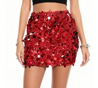zoogobee Sequin Mini Skirt for Women Sparkly Bodycon Party Club Night Outfit Glitter Holiday Dinner Date Skirt Stretchy Travel Friendly Casual Dress (UK, Alpha, L, Regular, Regular, Red)