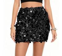 zoogobee Sequin Mini Skirt for Women Sparkly Bodycon Party Club Night Outfit Glitter Holiday Dinner Date Skirt Stretchy Travel Friendly Casual Dress (UK, Alpha, M, Regular, Regular, Black)
