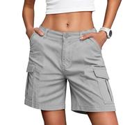 zoogobee Shorts for Women, Multi-Pocket Bermuda Cargo Casual Workwear Shorts, Ladies Summer for Hiking, Travel & Daily Wear (UK, Alpha, XL, Regular, Regular, Light Grey)