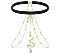 Zookey Boho Leg Chain Snake Pendant Tight Chain Gold Beaded Leg Chains Summer Beach Body Chain Rave Nightclub Body Chain Jewellery for Women