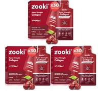 Zooki 11,000mg Super Strength Marine Collagen Liquid Sachets | Hydrolysed Peptides | Ultimate Skin, Hair, Nails, Joints, Bones & Muscles Support (Sour Cherry Flavour, 30 Servings) (Pack of 3)