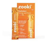 Zooki Electrolytes+ Energy & Focus, Peach, 7 Servings | Hydration electrolyte sachets, sugar-free, caffeine, L-theanine, B vitamins, energy and focus support, peach flavour