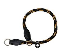 Zooleszcz Black-Beige HandMade Strong Rope Rolled Slip Dog Choker Choke Collars with black leather (27.5")